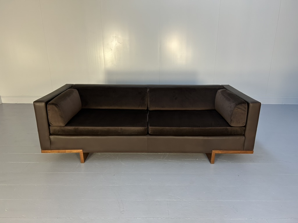 David Linley "Lizard" 2 Sofa & Low Table Suite - In Brown Leather, Velvet & Walnut - Image 12