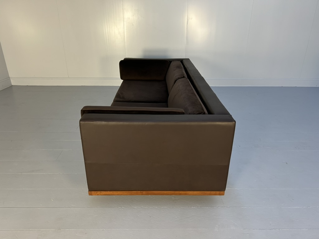 David Linley "Lizard" 2 Sofa & Low Table Suite - In Brown Leather, Velvet & Walnut - Image 14