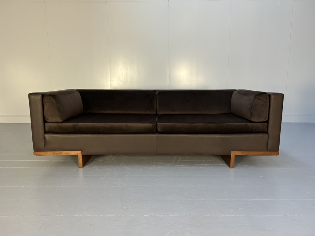 David Linley "Lizard" 2 Sofa & Low Table Suite - In Brown Leather, Velvet & Walnut - Image 7