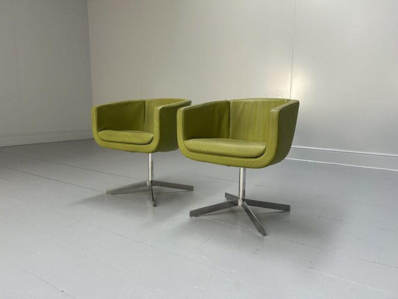 Pair of B&B Italia "Tulip Sixty" Armchairs - In Lime Green "Gamma" Leather
