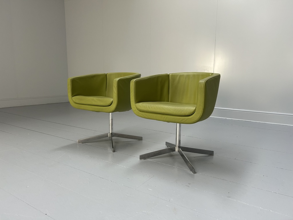 Pair of B&B Italia "Tulip Sixty" Armchairs - In Lime Green "Gamma" Leather