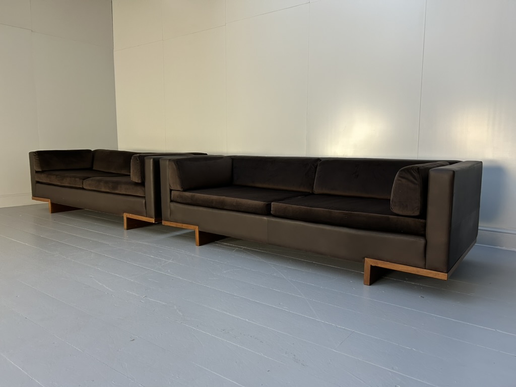David Linley "Lizard" 2 Sofa & Low Table Suite - In Brown Leather, Velvet & Walnut - Image 5