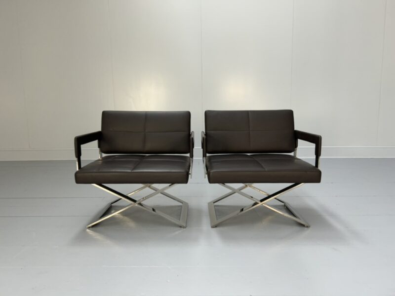 Pair of Poltrona Frau "Aster X" Lounge Armchairs - In Dark Brown "Pelle Frau" Leather