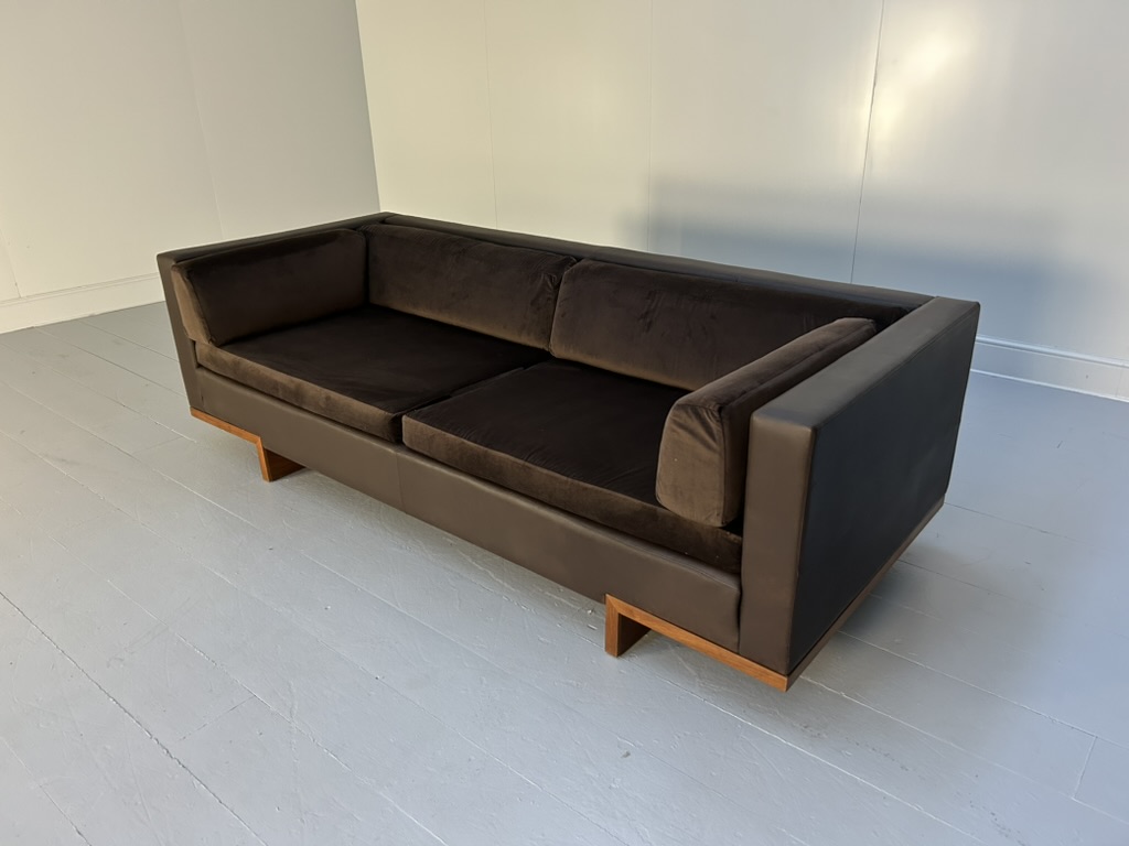 David Linley "Lizard" 2 Sofa & Low Table Suite - In Brown Leather, Velvet & Walnut - Image 11