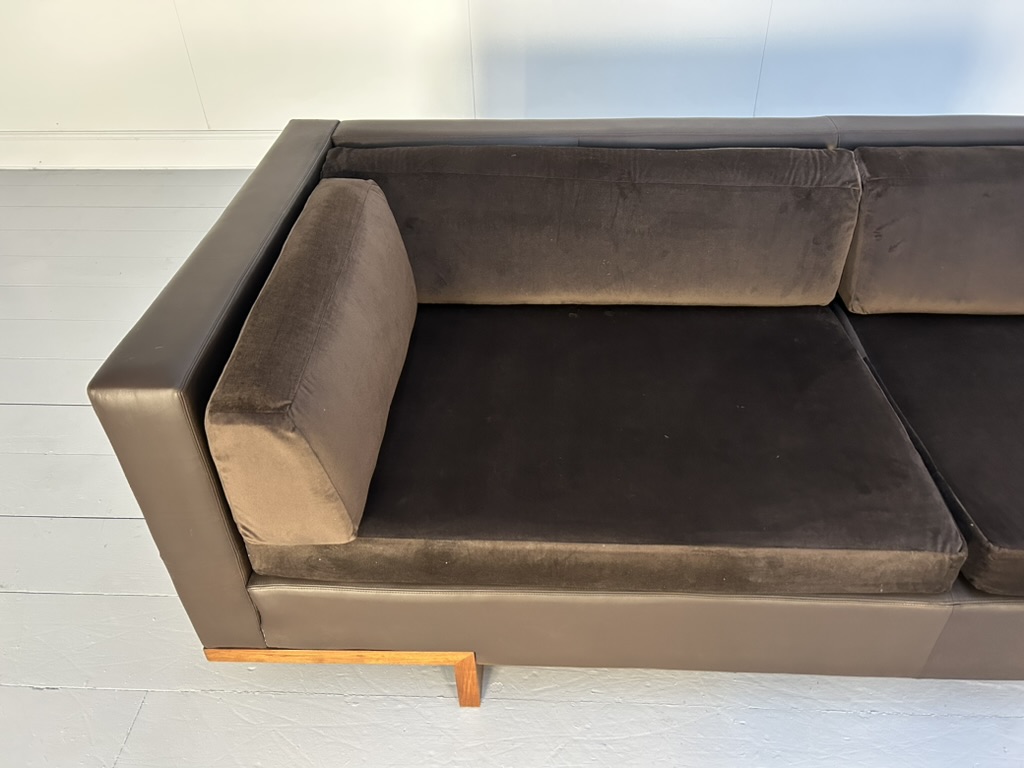 David Linley "Lizard" 2 Sofa & Low Table Suite - In Brown Leather, Velvet & Walnut - Image 15