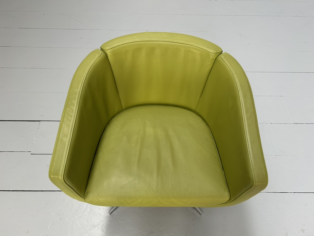 Pair of B&B Italia "Tulip Sixty" Armchairs - In Lime Green "Gamma" Leather - Image 12