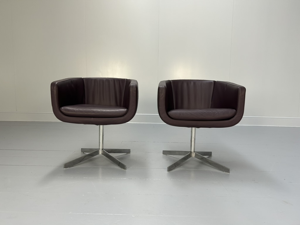 Pair of B&B Italia "Tulip Sixty" Armchairs - In Aubergine Purple "Gamma" Leather - Image 3