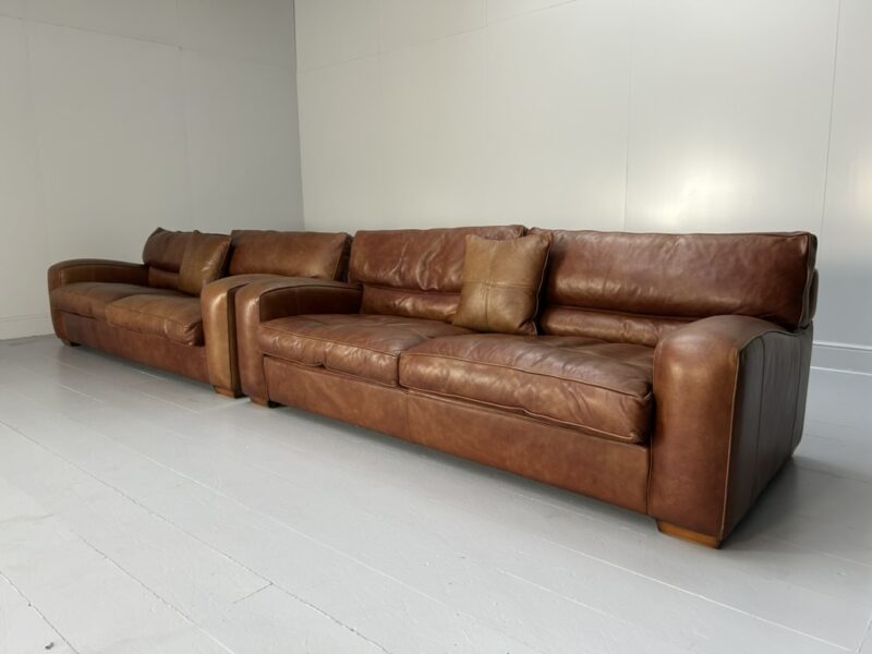 Pair of Duresta "Panther" 2.5-Seat Sofas -  In Antiqued Brown "Niven" Leather