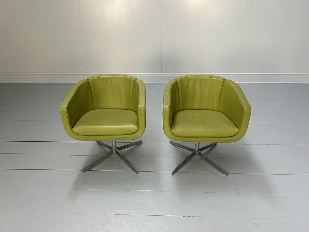 Pair of B&B Italia "Tulip Sixty" Armchairs - In Lime Green "Gamma" Leather - Image 4