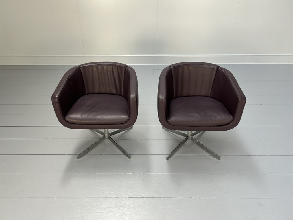 Pair of B&B Italia "Tulip Sixty" Armchairs - In Aubergine Purple "Gamma" Leather - Image 4