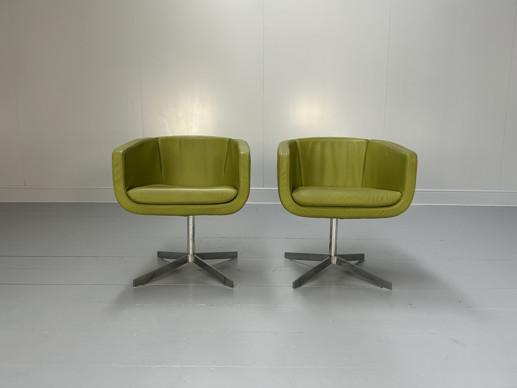 Pair of B&B Italia "Tulip Sixty" Armchairs - In Lime Green "Gamma" Leather - Image 3