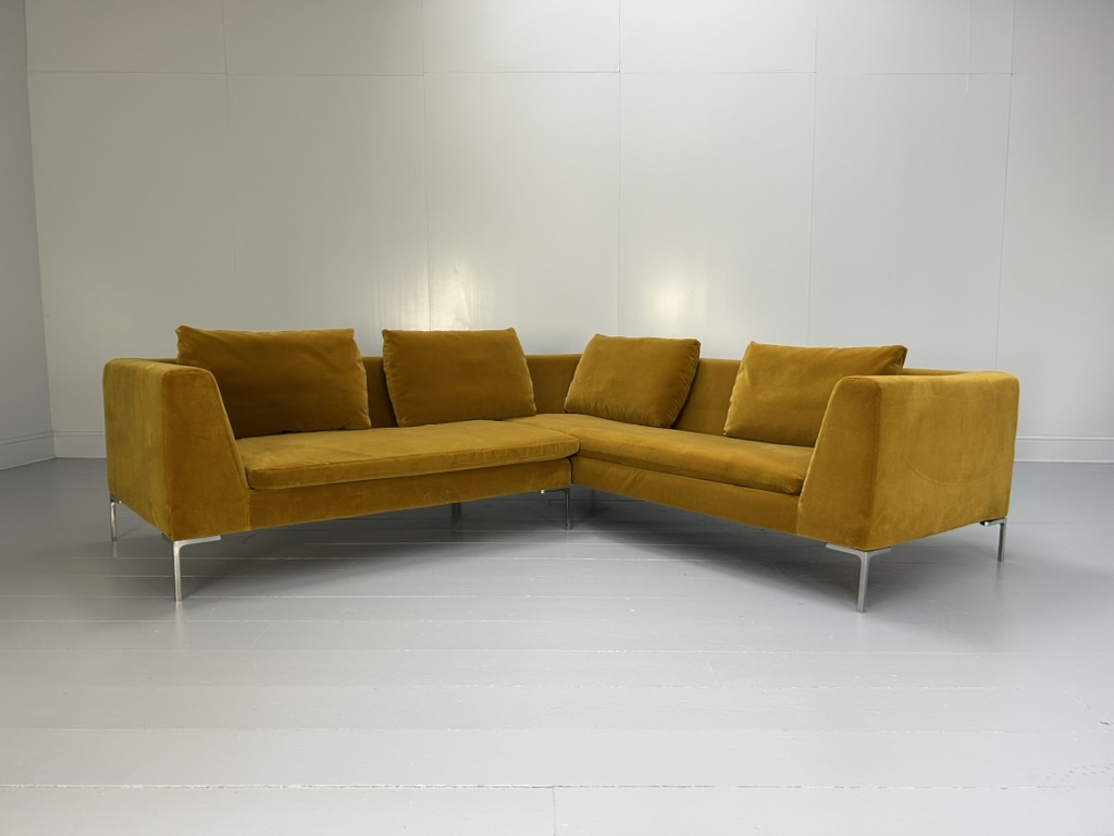 B&B Italia "Charles" L-Shape Sofa - In Mustard Yellow Velvet - RRP £12,000