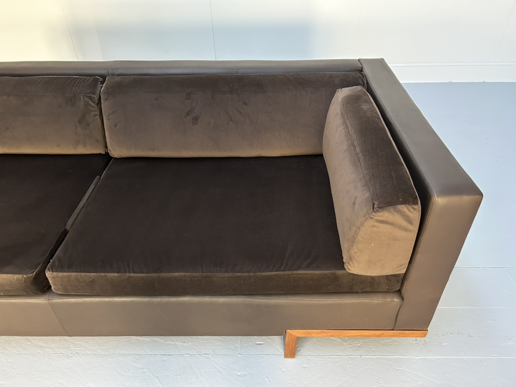 David Linley "Lizard" 2 Sofa & Low Table Suite - In Brown Leather, Velvet & Walnut - Image 16