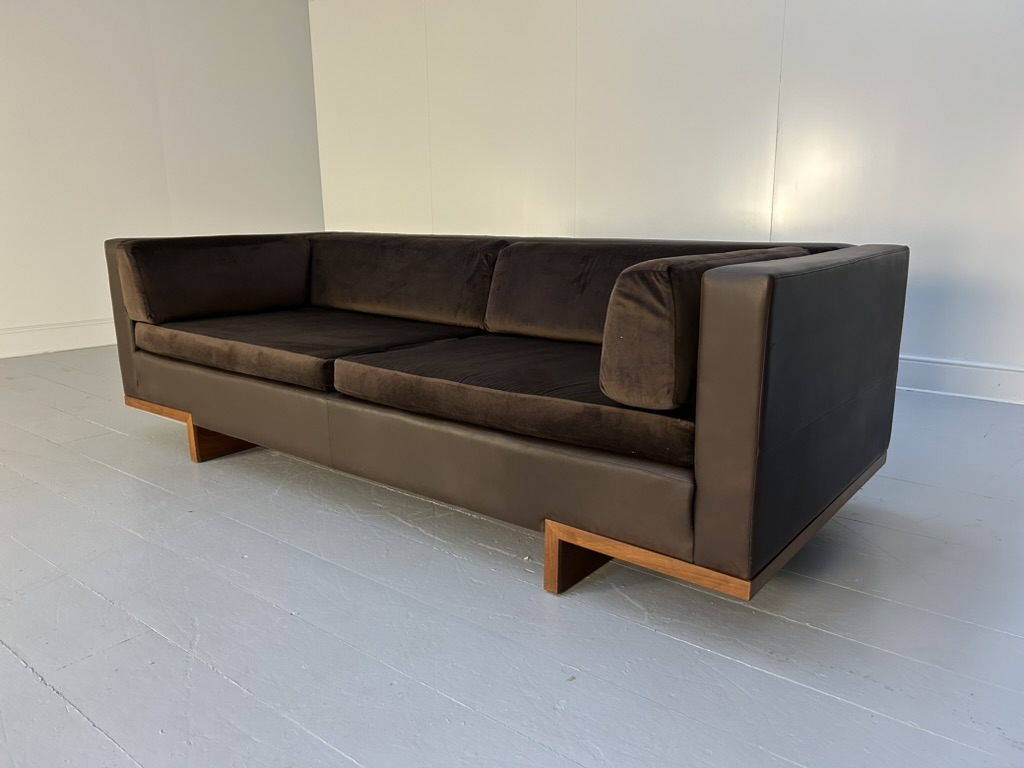David Linley "Lizard" 2 Sofa & Low Table Suite - In Brown Leather, Velvet & Walnut - Image 6
