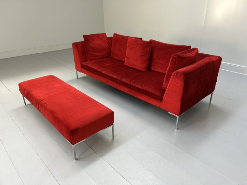 B&B Italia "Charles CH230" Sofa & "CH150P" Bench Ottoman - In Red Velvet