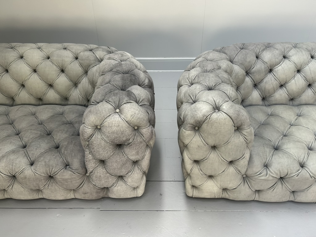 Pair of Baxter of Italy " Chester Moon" 3-Seat Sofas - In "Siberia" Grey Blue Leather - RRP £52,000 - Image 8