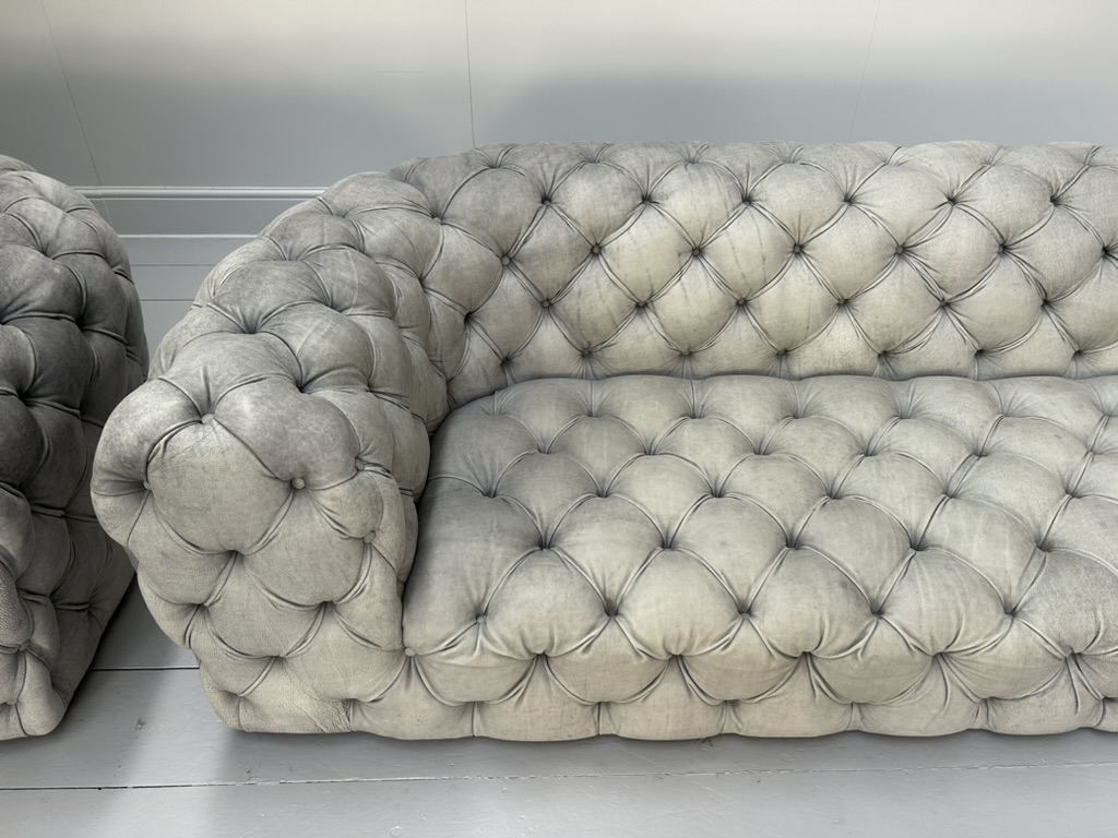 Pair of Baxter of Italy " Chester Moon" 3-Seat Sofas - In "Siberia" Grey Blue Leather - RRP £52,000 - Image 9